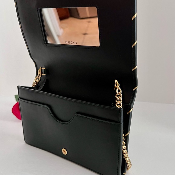Authentic Gucci Black/Gold GG Diagonal Striped Wallet on Chain - Two Way - Picture 4 of 16